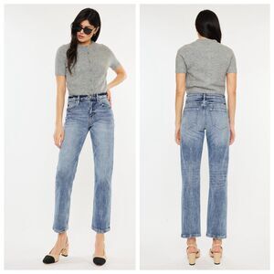 Kancan | High Rise Slim Straight Leg Jeans Wiskering Distressing Size 5 / 26"